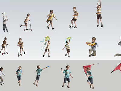 Kids Engaged In Various Outdoor Play Activities 3d model