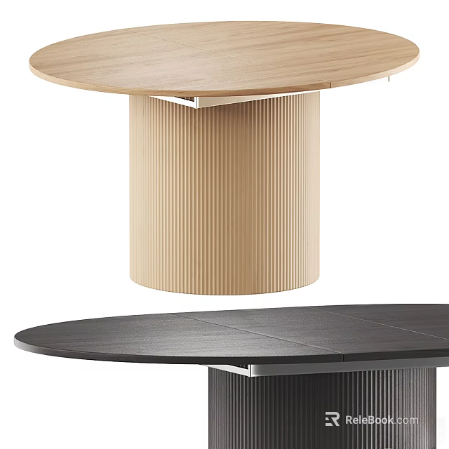 Stylish Modern Desks With Light Wood Black Round Tops And Ribbed Cylindrical Legs 3d model 