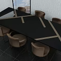 Elegant Modern Black Conference Table Featuring Cross Brown Stripes And Brown Chairs