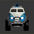 Blue and White Toy Car With Open Top Design And Large Wheels
