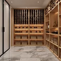 Wine Cellar Interior With Wooden Racks Neatly Arranged Wine Bottles And Crates On Marble Floor