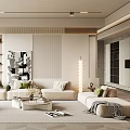 Modern Neutral Living Room Interior With Sofa Armchair Coffee Table And Decorative Art