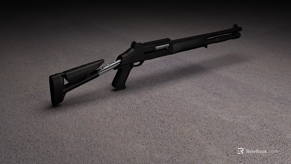 Modern Tactical Shotgun With Long Barrel Folding Stock And Ergonomic Grip 3d model 