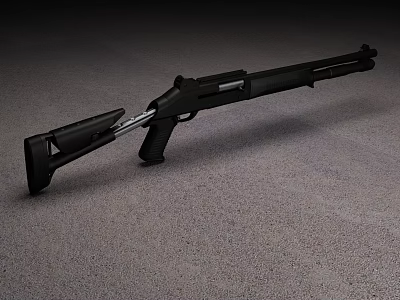 Modern Tactical Shotgun With Long Barrel Folding Stock And Ergonomic Grip 3d model