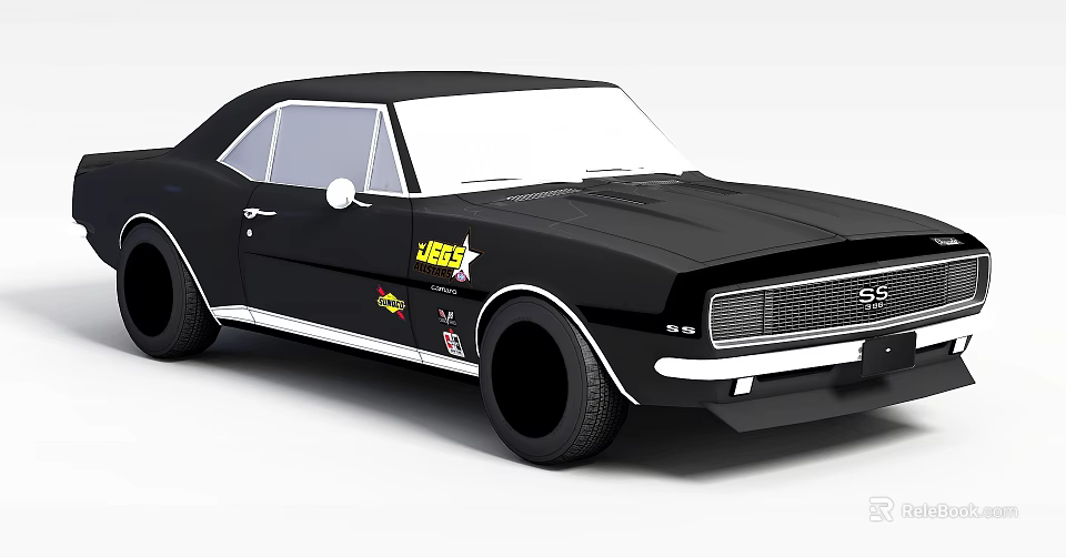 Black Classic Muscle Car With SS Badge V8 Sticker And Retro Design 3d model 