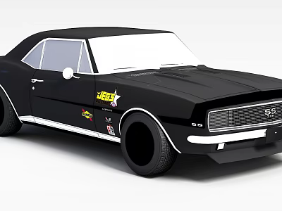 Black Classic Muscle Car With SS Badge V8 Sticker And Retro Design 3d model