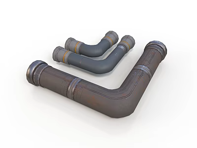 Industrial Metal Pipes With Various Bend Shapes And Metal Ring Fittings 3d model