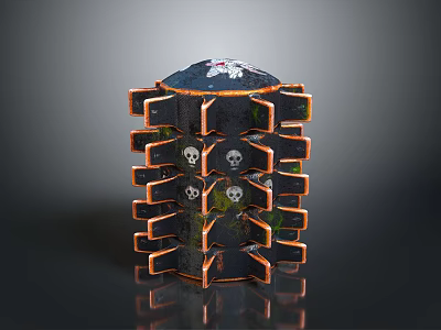 Multilayered Decorative Equipment With Skull Pattern Black Orange Structure And Top Decoration 3d model