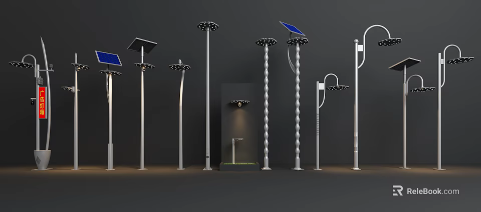 Solar Powered Outdoor Lights With Various Modern Designs And Street Lamp Styles 3d model 