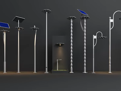 Solar Powered Outdoor Lights With Various Modern Designs And Street Lamp Styles 3d model