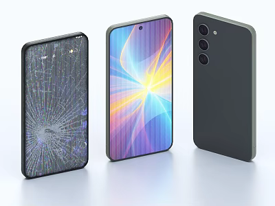 Modern Smartphones With Broken Screen Colorful Display Triple Camera And Black Back 3d model