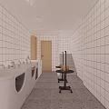 Modern Mall Store Interior With White Tiled Walls Sinks Cart Door And Steps