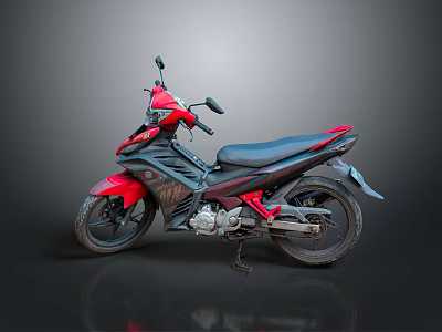 Red Sports Motorcycle With Black Leather Seat Alloy Wheels And Rear Exhaust 3d model