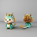 Cute Cartoon Dragon Character With Turquoise Body And Golden Mane Front Back View Decorative Details