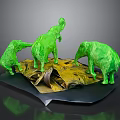 Three Green Elephant Sculptures On Yellow Brown Textured Base Art Piece