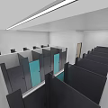 Modern Public Restroom Interior With Stalls Doors And Ceiling Lighting