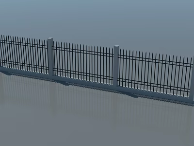 Outdoor Metal Fence With Vertical Bars And Concrete Posts For Security 3d model