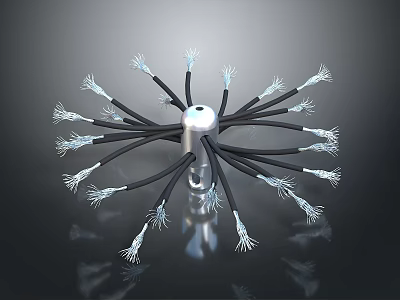 Electronic Component With Silver Sphere And Black Cables White Metal Contacts In Radial Arrangement 3d model