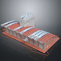 Modern Design Featuring Curved Red And White Roofs With Tower Section And Orange Support Structures