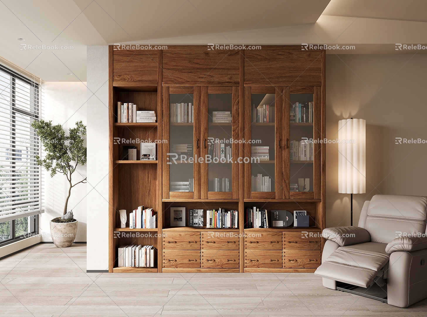 Solid Wood Bookcase American Bookcase 3d model