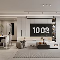 Modern Living Dining Room Interior With Sofa Coffee Table Rug Decorative Painting And Dining Chairs