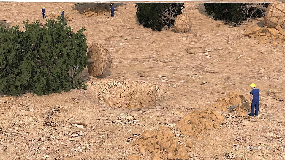 Garden Ornaments With Decorative Balls Green Bushes And Natural Stone Piles 3d model 