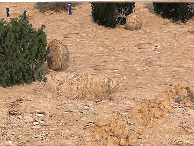 Garden Ornaments With Decorative Balls Green Bushes And Natural Stone Piles 3d model