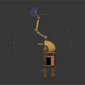 Golden Mechanical Device With Arm Holding Book And Books Inside On Wheels