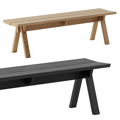 Wooden Public Benches In Light Wood And Black Colors With Modern Simple Design 3d model