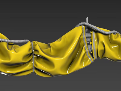 Shiny Yellow Fabric With Wrinkled Surface And Silver Edge Stitching Details 3d model