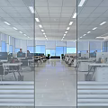 Modern Open Public Office Space With Workstations Computers Glass Partitions And Natural Light 3d model