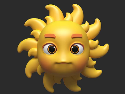 Cartoon Sun Character With Friendly Expression Big Eyes And Yellow Animated Features 3d model