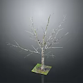 Detailed Bare Tree 3D Model Featuring Wooden Trunk and Stone Base Displayed on Gray Surface