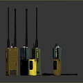 Various Colored Walkie Talkies With Antennas On Gray Surface