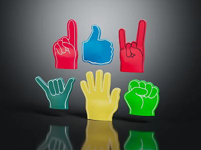 Man Showing Colorful Hand Gesture Silhouettes Thumbs Up Rock Sign And Fist On Dark Background 3d model