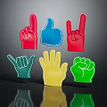 Man Showing Colorful Hand Gesture Silhouettes Thumbs Up Rock Sign And Fist On Dark Background