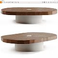 Modern Coffee Table With Textured Wooden Top And White Cylindrical Base