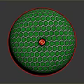 Green Hemispherical Equipment With Hexagonal Honeycomb Surface Red Button And Red Edge