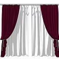 Red Heavy Curtains With White Sheer Layers For Home Window Decoration 3d model