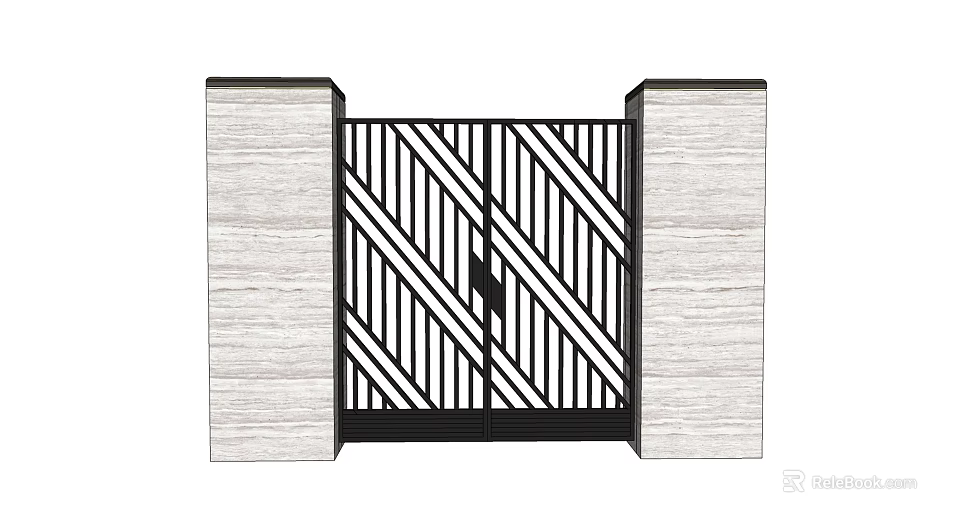 Entrance Gate With Black And White Striped Pattern And Stylish Side Pillars Modern Minimalist Design 3d model 