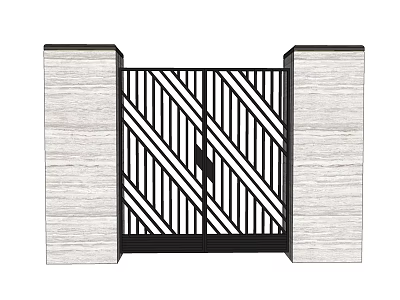 Entrance Gate With Black And White Striped Pattern And Stylish Side Pillars Modern Minimalist Design 3d model