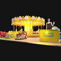 Colorful Amusement Park Carousel Featuring Small Train Rides And Blue Playground Equipment
