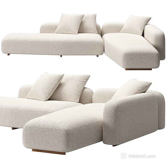 Modern Beige Sectional Sofa With Plush Cushions And Contemporary Living Room Design 3d model 