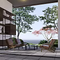 Modern Indoor Garden Landscape Design With Green Plants And Decorative Shelves