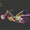Shiny Black Custom Motorcycle With Multiple Exhaust Pipes Orange Seat And Handlebars