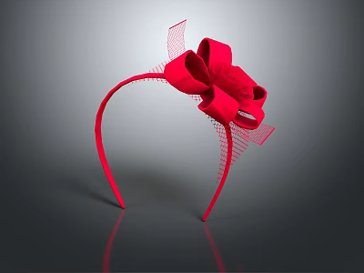 Red Headband With Large Bow And Tulle Decorations On Gray Background 3d model