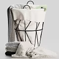 Laundry Essentials With Black Geometric Metal Basket White And Stacked Gray Soft Towels