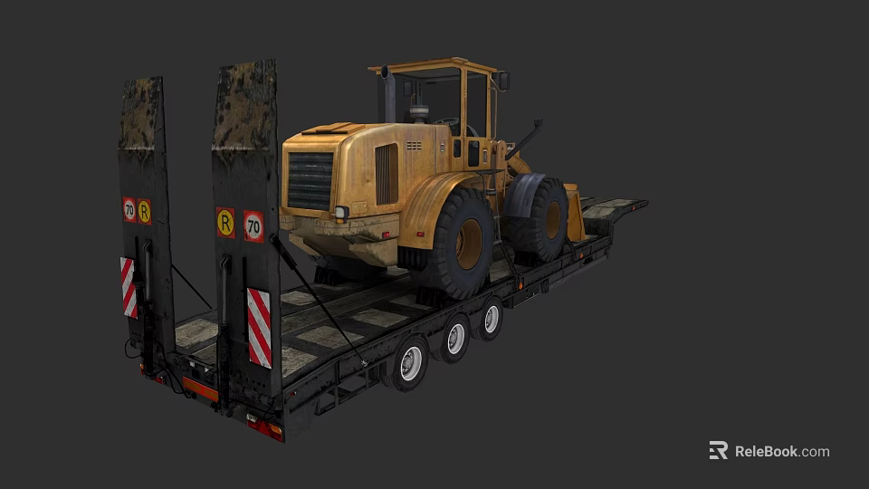Yellow Heavy Duty Loader Functional Vehicle Loaded on Flatbed Trailer for Transportation 3d model 