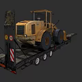 Yellow Heavy Duty Loader Functional Vehicle Loaded on Flatbed Trailer for Transportation