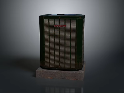 Rheem Outdoor Electric Appliance Unit With Vertical Grille Surface And Concrete Base 3d model